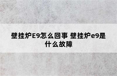 壁挂炉E9怎么回事 壁挂炉e9是什么故障